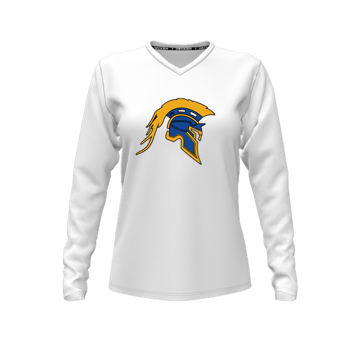 [FTLVCFWH-FYXS-LOGO1] Decker Comfort T-Shirt (Female Youth XS, White, V Neck, Logo 1, Long Sleeve)