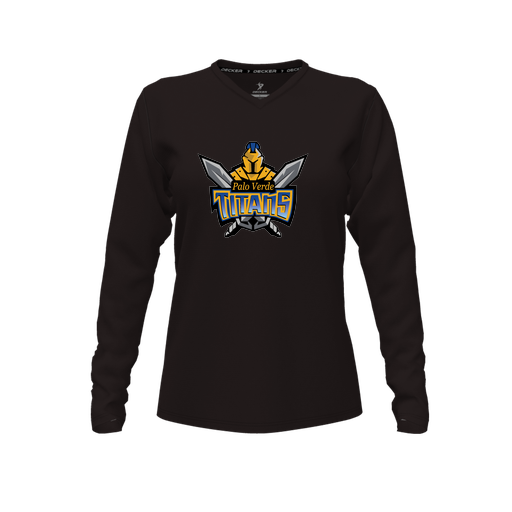 [CUS-DFW-TEES-CMF-VNK-LSL-BLK-FYXS-LOGO2] Decker Comfort T-Shirt (Female Youth XS, Black, V Neck, Logo 2, Long Sleeve)