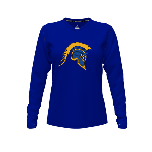 [FTLVCFRY-FYXS-LOGO1] Decker Comfort T-Shirt (Female Youth XS, Royal, V Neck, Logo 1, Long Sleeve)