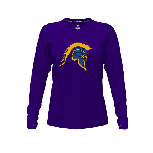 [CUS-DFW-TEES-CMF-VNK-LSL-PUR-FYXS-LOGO1] Decker Comfort T-Shirt (Female Youth XS, Purple, V Neck, Logo 1, Long Sleeve)