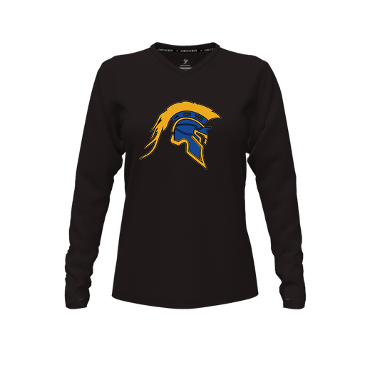 [CUS-DFW-TEES-PER-VNK-LSL-BLK-FYXS-LOGO1] Decker Performance T-Shirt (Female Youth XS, Black, V Neck, Logo 1, Long Sleeve)