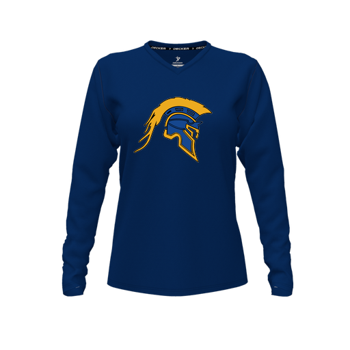 [FTLVPTNV-FYXS-LOGO1] Decker Performance T-Shirt (Female Youth XS, Navy, V Neck, Logo 1, Long Sleeve)